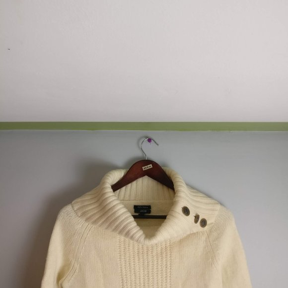 Merino Wool Chunky Knit Rollneck Decorated Turtleneck Sweater, Cream Neutral, L - Picture 4 of 8